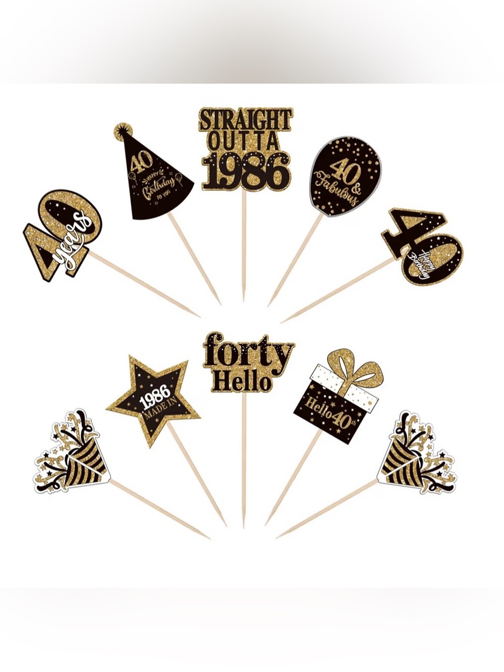 🔥5/$25 NWT Happy 40th Birthday Toothpick Cupcake Toppers QTY 36 1986 Birthday 40